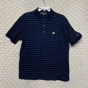 Masters Collection Polo Shirt Men M Navy Blue  Striped Augusta Golf Short Slv